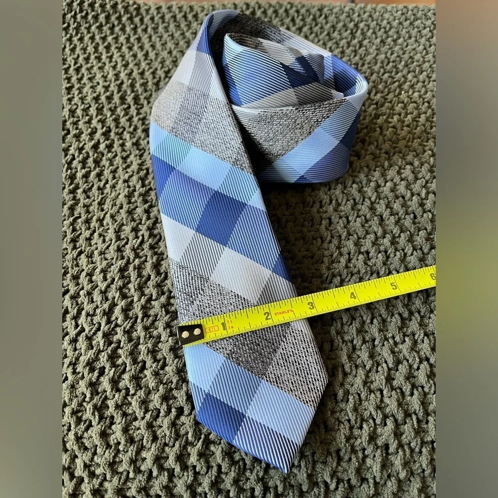 Structure Men’s Tie, Shades of Blue & Gray Checkered Plaid, 100% Polyester; 58”